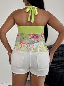 SHEIN PETITE CURVE Plus Size Women Summer Fashion Top Country Concert - Green - View 2