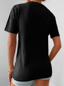 RueChic Rhinestone Detail Tee - Black - View 2