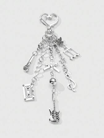 Kawaii 1 pieza Accesorio Y2K minimalista y versátil de alta calidad, colgante de cadena con diseños de estrella, corazón, nota musical, micrófono, casete, lazo, guitarra, adecuado como llavero/accesorio para bolsos, ideal para uso diario o regalo de fiesta