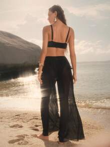 Elaire Women's Summer Vacation Beach Fringe Detail Bikini Set - Black - View 2