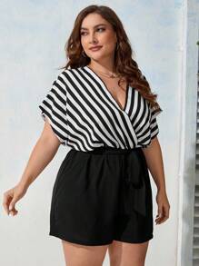 Firerie Mono de talla grande a rayas con cinturón, para el verano