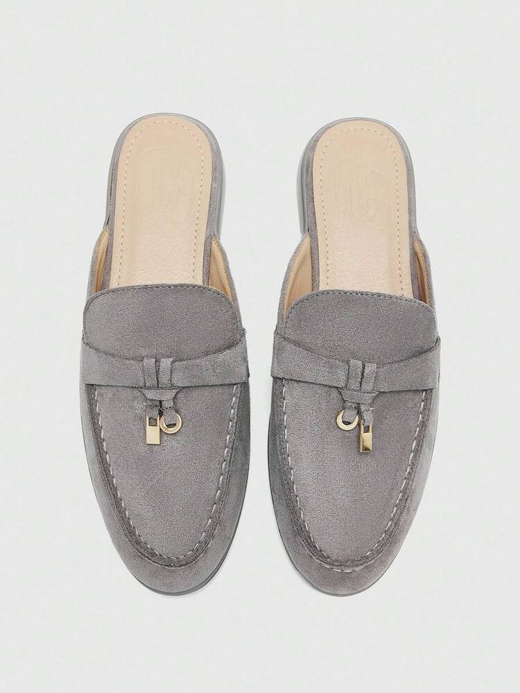 CUCCOO BIZCHIC Fashionable Gray Velvet Slip-On Flats, Comfortable Commuting Women Mules, Casual Daily Outdoor Walking Office Flat Shoes, Versatile For Christmas