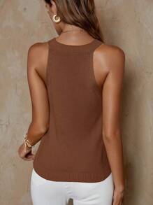 SHEIN LUNE 女士夏季休闲露肩针织毛衣 - 棕色 - 查看 2