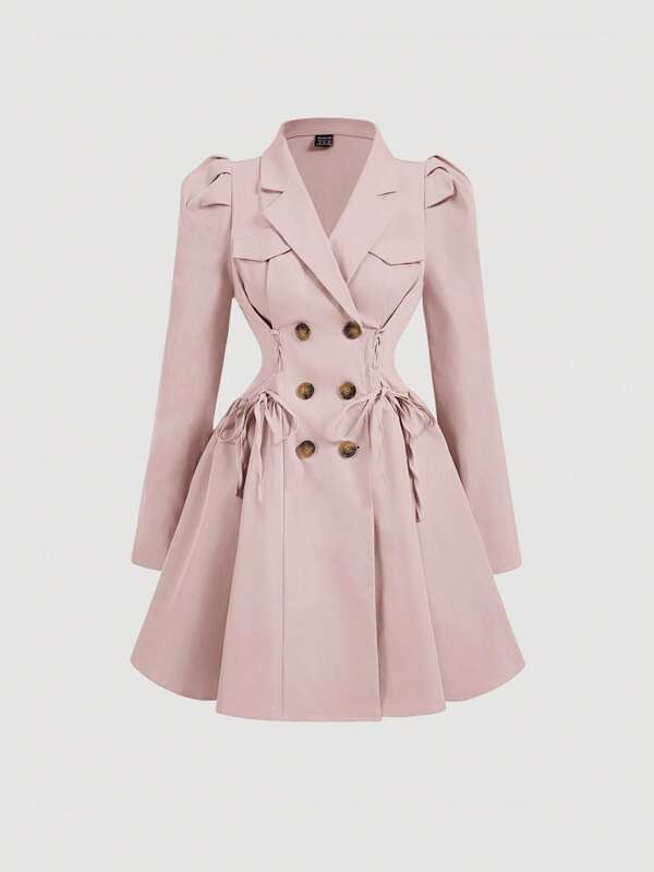 SHEIN MOD Khaki Cinched Waist Long Sleeve Women Trench Coat,Trench Women Coat,Fall Women Dresses