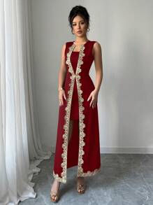 Chiquease فستان أنيق بخصر مشدود وتنورة مطبقة بتطريز دانتيل بدون أكمام، مناسب للارتداء في الربيع والصيف، ملابس صيفية للجامعة