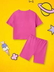 Nick 90s | SHEIN 女宝宝卡通图案可爱甜美粉色短袖T恤 - 粉色 - 查看 2