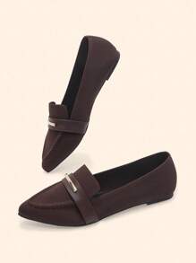 CUCCOO BASICS Women's Pointed Toe Knit Coffee Color Loafers, Elegant Commuting Versatile Suitable For Street, Office, Outdoor Flat Shoes For Christmas - Coffee Brown - View 5