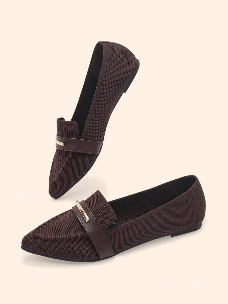 CUCCOO BASICS Women's Pointed Toe Knit Coffee Color Loafers, Elegant Commuting Versatile Suitable For Street, Office, Outdoor Flat Shoes For Christmas Spring Shoes
