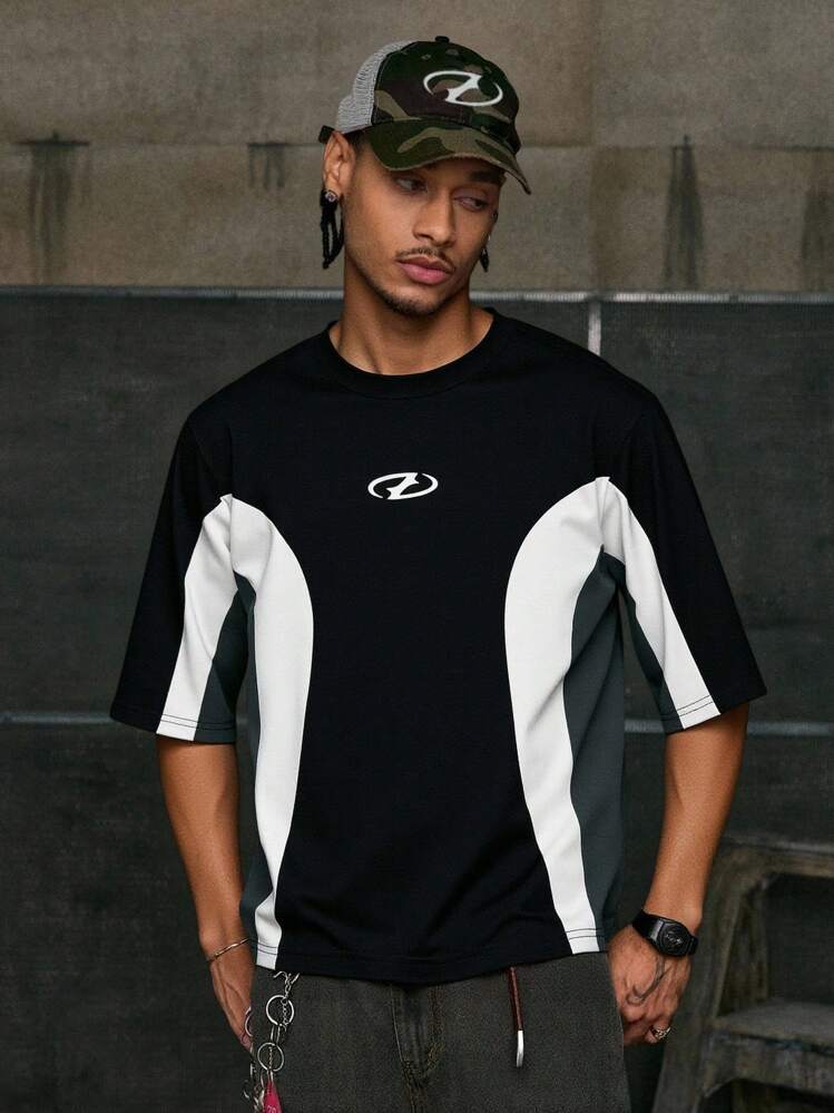 AXEPEAK Multi-Size Men Short Sleeve Round Neck Patchwork Tee, Streetwear Ready - Multicolor - View 7