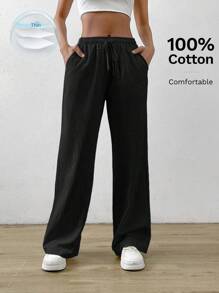 SHEIN PETITE CURVE 大码休闲纯色直筒裤