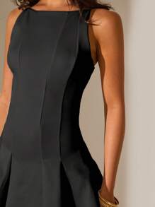 Glamine 黑色性感露背百褶连衣裙、浪漫约会连衣裙、外出连衣裙、俱乐部连衣裙、婚礼宾客连衣裙