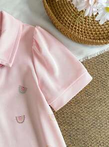 Girls Casual Rainbow Print Puff Sleeve Polo Collar Ruffled Hem Short Sleeve Dress  Back To School Girls Clothes Girls Summer Outfits Back Tp School Clothes School Clothes School Supplies School Bags  Girls Polo Dress Back To School School Clothes - Pink - View 4