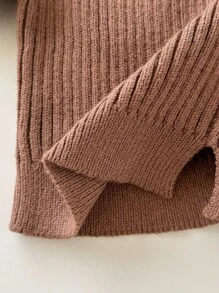 SHEIN 2 件装女婴可爱棕色蝴蝶结毛衣和喇叭裤套装，松紧腰，适合秋冬季