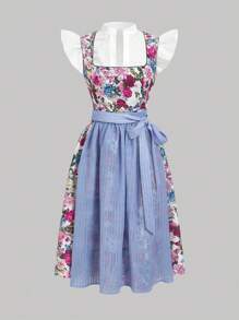 Fairmaia Romantic Floral Textured Vintage Style Women's German Dirndl Dresses, Summer