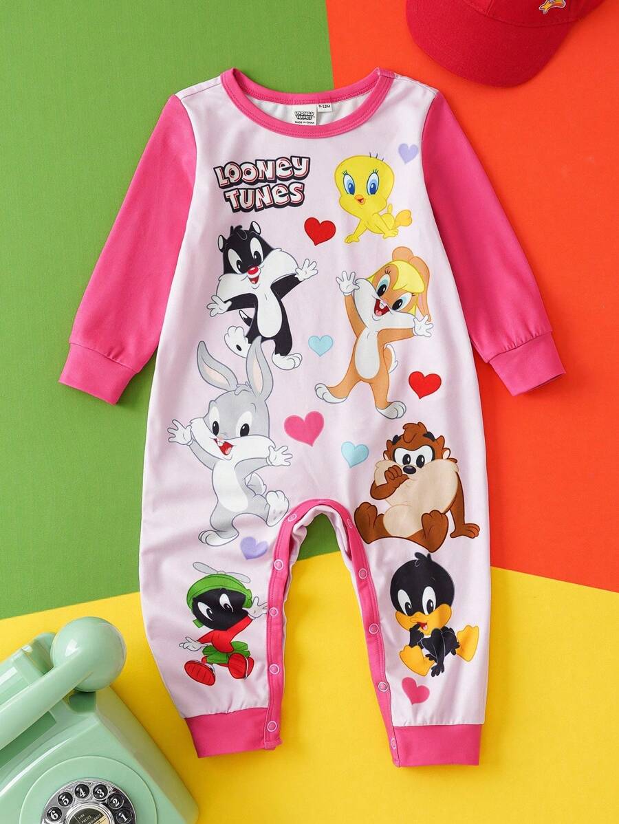 LOONEY TUNES X SHEIN Tutina a maniche lunghe con simpatici motivi animali, colorata e carina, per bambine - Multicolore - Visualizzare 1