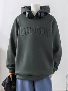 SHEIN 青少年男孩休闲连帽运动衫，带有英文 3D 压花印花，长袖，适合秋季、冬季、学校、家居、日常、运动、生日派对、郊游，百搭百搭简约