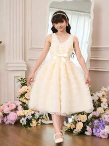 Tween Girl 无袖碎花休闲连衣裙 - 杏色 - 查看 9