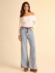 CAJUNI 白色露肩荷叶边修身优雅长袖连体衣 - 女式返校/波西米亚风服装 - 白色 - 查看 5