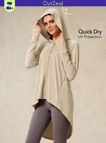 OutZeal 防紫外线 UPF50+ 吸汗排汗高低下摆连帽防晒夹克 - 卡其色 - 查看 10