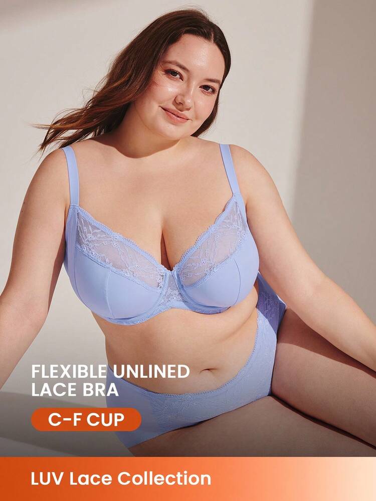 Plus Full Coverage Lace Mesh Bra