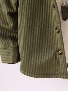 SHEIN Vintaside Kids Babyjongen effen kleur knoop-voorzak corduroy capuchon lange mouw jas, geschikt voor herfst en winter
