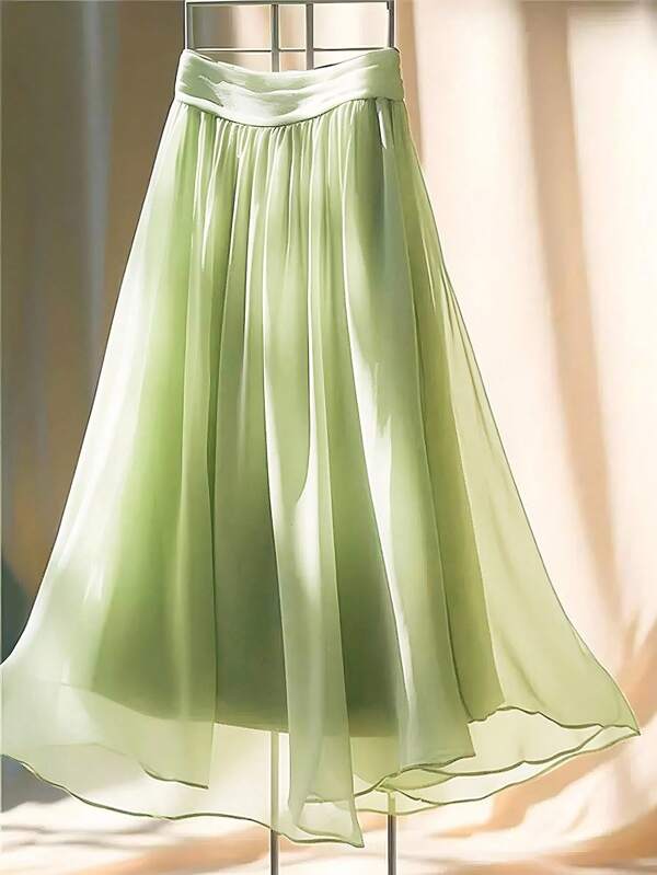 SHEIN Clasi Gonna mini in chiffon verde menta alla moda con cerniera, elegante gonna da vacanza per donna