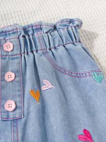 SHEIN Y2K 风格水洗浅色休闲宽松心形刺绣腰带阔腿牛仔裤，适合青少年女孩，简约百搭，适合日常穿着 - 淺色水洗藍 - 查看 6