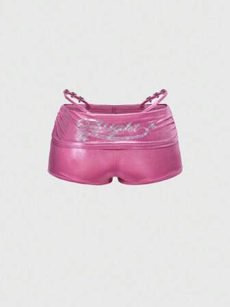 ROMWE Avant Women Simple Solid Color Casual Shorts With Heart Crystal Decoration, Fashionable