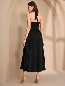 Almamuse Đầm buộc eo thanh lịch cho nữ - màu đen - Xem 2