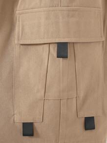 SHEIN 青少年男孩休闲工装口袋短裤，运动街头朋克摇滚校园休闲，适合春夏季卡其色工装短裤