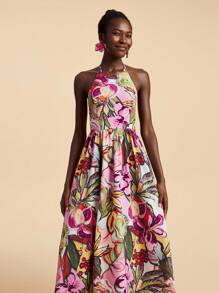 Travachic 女士热带花卉印花露背吊带连衣裙 - 彩色 - 查看 5