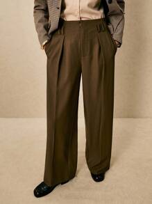 Poéselle 女士简约办公室 OL 纯色宽松百褶口袋休闲裤 - 深灰色 - 查看 7