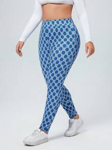 SHEIN Essnce Plus Size Stretch Slim Fit Stretchy Knit Casual Jeans - Blue - View 4