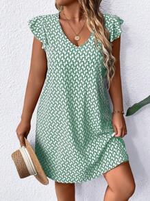 SHEIN Frenchy Plus Size A-Line Lace Splice Short Dress With Back Zipper Summer Women Dresses