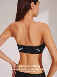 LUVLETTE 女士黑色透气无肩带隐形无缝聚拢钢圈基础款T恤式文胸