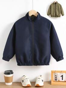 SHEIN 1 pièce Veste réversible décontractée pour jeune garçon, coupe ample, pratique, convenant pour la rentrée scolaire, les fêtes d'anniversaire, les soirées, les représentations, les mariages, les baptêmes, les cérémonies d'ouverture, le port quotidien, l'école, les voyages, les sports. Veste légère zippée, veste bomber pour l'automne et l'hiver