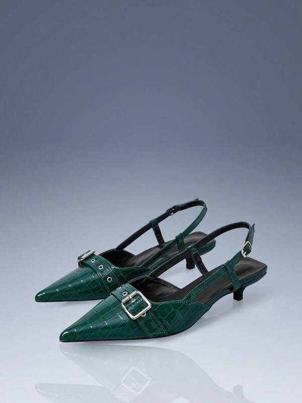 Cuccoo CUCCOO GRLICON Damen Spitz-Pumps mit Kittenheel, Y2K Punk-Stil Motorradoutfit Schuhe