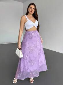 Firerie Váy lưới thêu hoa thanh lịch cỡ lớn, mùa hè - Màu tím - Xem 7