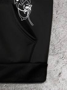 Manfinity Dauomo 男士复古时尚超大码 Y2K 哥特式印花拉链卫衣，春秋装，Emo 风格，2000 年代风格 - 黑色 - 查看 7