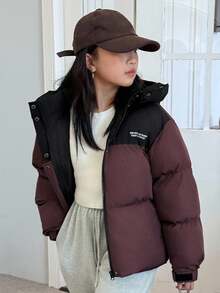 DAZY Tween Girls' Color Block Hooded Long Sleeve Padded Coat, Winter - Multicolor - View 2