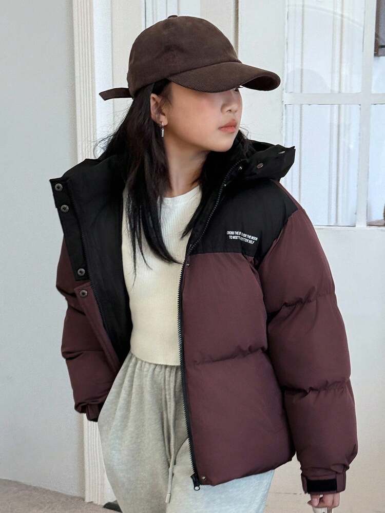 Tween Girls' Color Block Hooded Long Sleeve Padded Coat, Winter