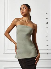 MISSGUIDED Back Zipper Tube Top - Light Grey - View 1