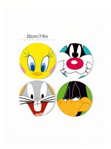 LOONEY TUNES X SHEIN 杯垫4件套，吸水饮料杯垫带支架，热带度假风格陶瓷饮料杯垫，用于保护桌面，茶几装饰，非常适合家居装饰，搬家礼物 - 彩色 - 查看 3