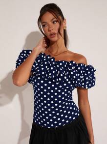 COSMINA 女士优雅度假波点露肩上衣，春夏