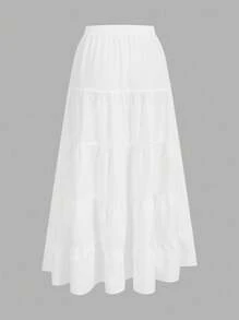 Siren Gaze Simple Casual Tie-Up Cake Multi-Layer Side Slit Women Skirt, Suitable For Summer Boho Suitable For Going Out Chic Dress