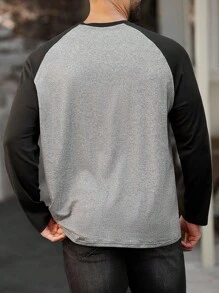 Manfinity Dauomo 男士字母图案插肩袖T恤，适合秋季 - 彩色 - 查看 2