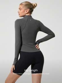GLOWMODE FeatherFit™ Sculpt It Áo corset co giãn thấm mồ hôi Đường may ôm vừa vặn có lỗ xỏ ngón tay cái Khóa kéo bảo vệ Yoga Pilates tác động thấp Barre Studio Trang phục thường ngày - Xám - Xem 2