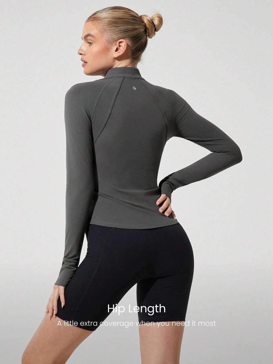 FeatherFit™ Sculpt It Sweat-Wicking Stretchy Corset Seams Sculpted Slim Fit Jacket With Thumbholes Zipper Guard Yoga Pilates