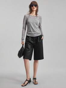 Ontre 优雅分体设计，2025新款，女士上衣，女士T恤，针织面料，花卉灰，二合一，挂脖/船领，长袖，日常穿着，休闲穿着，商务通勤，优雅上衣，商务休闲女装，办公室服装，低调老钱风，轻松气质，高端都市通勤，高品质机场女装，高端面料 - 灰色 - 查看 5