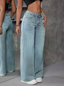 EURMUSE 女式口袋设计宽松休闲百搭牛仔裤